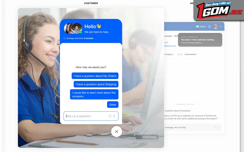 Giao diện chat trực tuyến hỗ trợ khách hàng 1GOMAlt ảnh: Chat live 1GOM hỗ trợ người chơi nhanh chóng